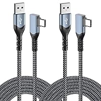 USB C Cable 10ft, OKRAY 2-Pack USB-A to USB-C 90 Degree Right Angle L Shape Type C Fast Charging Cable Nylon Braided Android Charger Cord for Galaxy S23/S22/S21 Galaxy Note 20/10/9, Android Phones/Tab