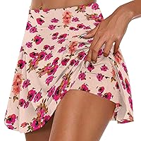 Womens Tennis Skirts 2 in 1 Flowy Athletic Biker Shorts High Waisted Pleated Floral Print Workout Gym Running Short