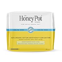 The Honey Pot Company - Herbal Daytime Heavy Flow Pads w/Wings - Organic Pads for Women - Infused w/Essential Oils for Cooling Effect, Cotton Cover, & Ultra-Absorbent Pulp Core -Feminine Care -16ct