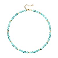 Aobei Pearl Turquoise Choker Necklace Gold Hematite Beaded Tiny Dainty Minimalist Jewelry for Women 15’’