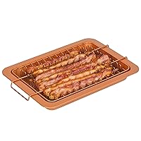 Gotham Steel Bacon Bonanza Large Baking Pan with Rack for Crispy Bacon + Crisper Tray for Bacon with Grease Catcher, Nonstick Bacon Cooker for Oven / Copper Bacon Pan, Non-Toxic Oven / Dishwasher safe
