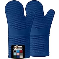 Gorilla Grip Heat and Slip Resistant Silicone Oven Mitts Set, 14.5 in, Soft Cotton Lining, Waterproof, BPA-Free, Extra Long Thick Gloves for Cooking, BBQ, Kitchen Mitt Potholders, Blue