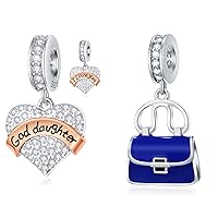 2pcs Set Rose Gold I Love You Goddaughter and Blue Handbag Charms Fit DIY Bracelet, in 925 Sterling Silver, Gift for Wife/Mother