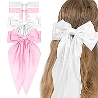 WHAVEL Hair Bow (4PCS, Pink, White) Silky Satin Bow Clips for Women and Girls, Cute Hair Accessory for Daily, Parties, School