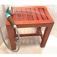 Elderly Bath Stool, Wooden Shower Stool for Bathroom, Walnut Curved Design Bathing Chair Anti-Slip Bathtub Seat Stool for Elderly/Senior/Handicap/Disabled,Square 42X28X43 cm
