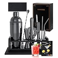 Cocktail Shaker Set, 16PCS Bartender Kit with Stand & Recipes, Bar Mat for Cocktail, Bar Tools Set with All Bar Essential Accessories Bartending Kit, for Drink Mixing Home Bar Party, Black