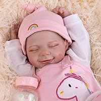 Aori Lifelike Reborn Baby Doll, 18 inch Soft Vinyl Real Life Baby Girl with Eyes Closed,Realistic Sleeping Toddler Dolls with Feeding Kit Gift for Kids Age 3+