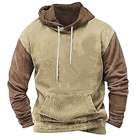 Hoodie Mens Sweatshirts Vintage Hoodies For Men Big Tall Casual Color Block Hooded Sweatshirts 2023 Fall Pullover