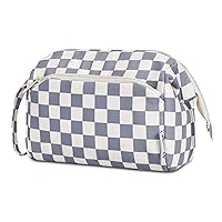 Narwey Large Women Makeup Bag Wide-open Make up Bag Travel Cosmetic Organizer Toiletry Bag for Cosmetics Toiletries Accessories (Greyish Blue Checkerboard)