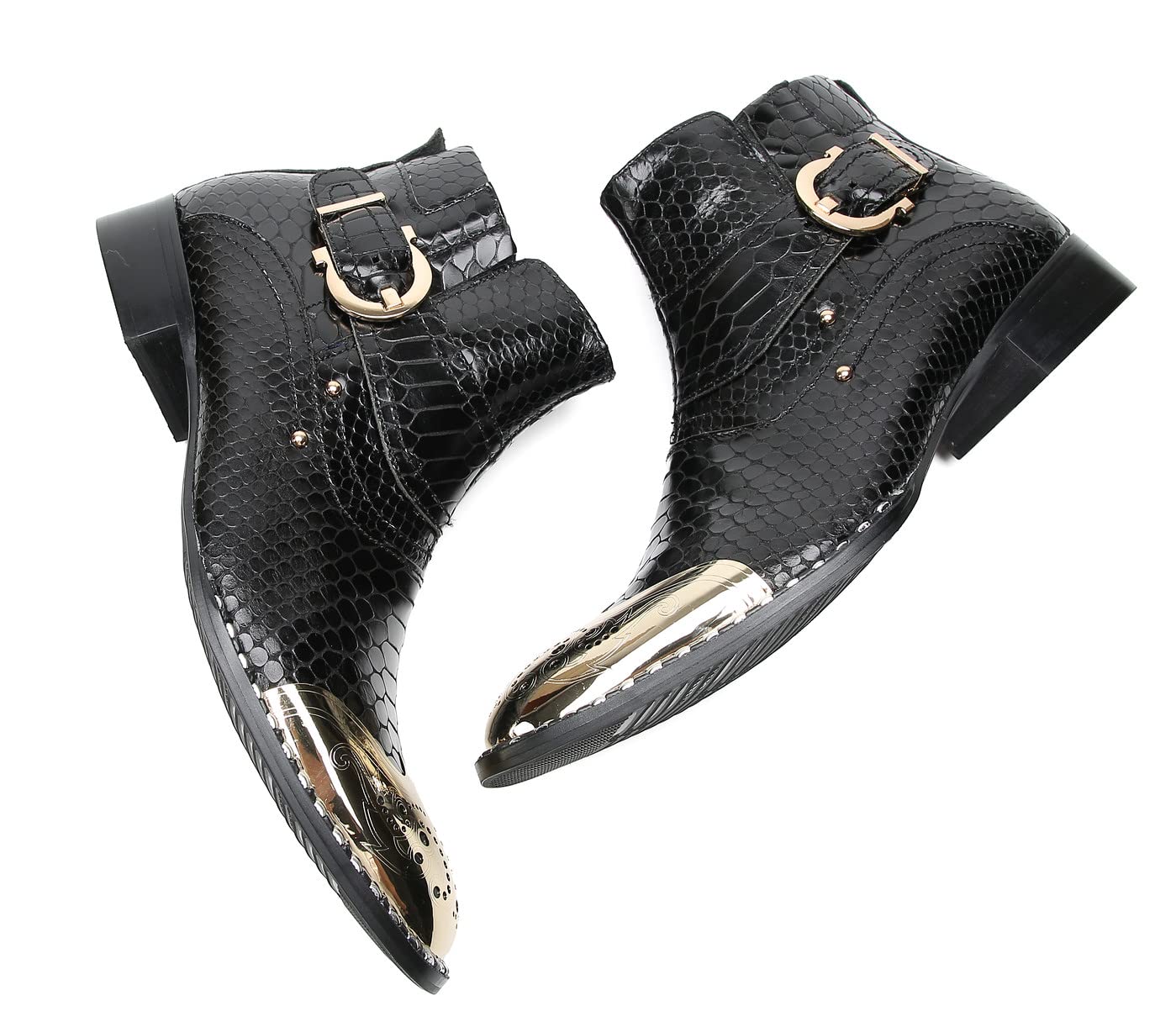Santimon Metal-Tip Toe Genuine Leather Chelsea-Boots Beaded Zipper Buttons Fashion Comfort Ankle Dress Boot For Men