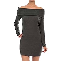 Women's Long Sleeves Off-The-Shoulder Solid Knit Dress Tunic 6A1196A