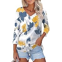 Country Concert Outfits for Women, Business Casual Floral Tshirts Women's 3/4 Sleeve T-Shirts Shirt, S, 3XL