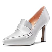 Castamere Women High Stiletto Platform Heel Pointed Toe Loafers Slip-on Pumps Work Business Office Dress 3.9 Inches Heels