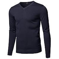 Men's Casual Solid Soft Knitted Long Sleeve V-Neck Sweater Top