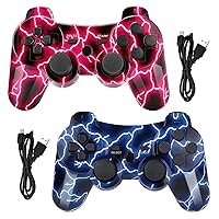 JINHOABF Wireless Controller for PS3 Controller,Built-in Dual Vibration Gamepad Compatible for Playstation 3,with Charger Cable (Blue Flash and Red Flash)