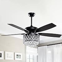 Parrot Uncle Ceiling Fans with Lights and Remote Black Ceiling Fan with Light Modern Crystal Chandelier Ceiling Fans for Bedroom, 52 Inch