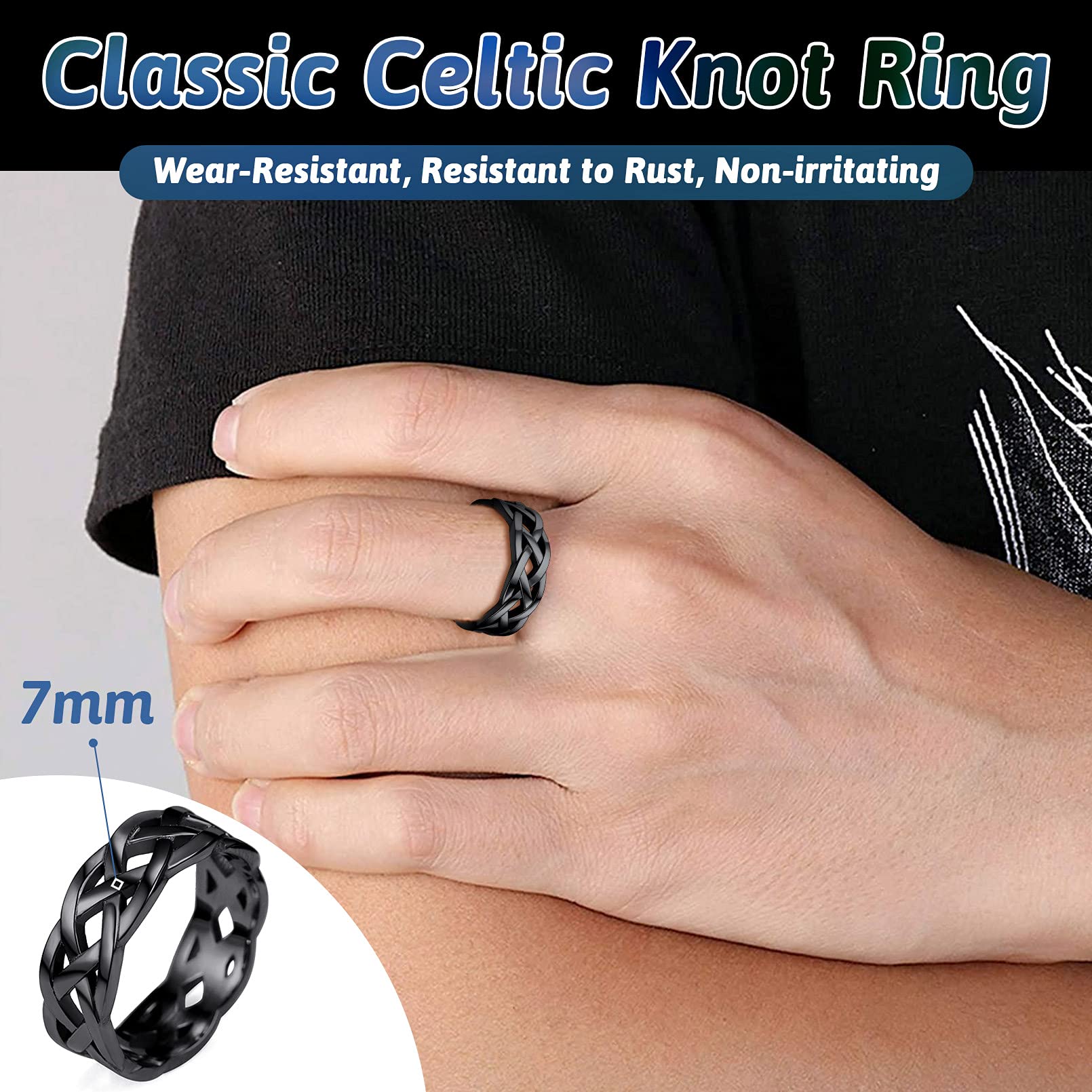 FaithHeart Celtic Knot Band Rings for Men Women, Stainless Steel/18K Gold Plated Viking Wedding Bands with Delicate Gift Packaging