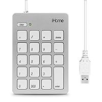 iHome Wired USB Numeric Keypad for Apple Mac iMac MacBook Pro/Air Laptops and Desktop Computers, Slim Compact and Portable, Wide 20 Key Numerical Numpad, Silver