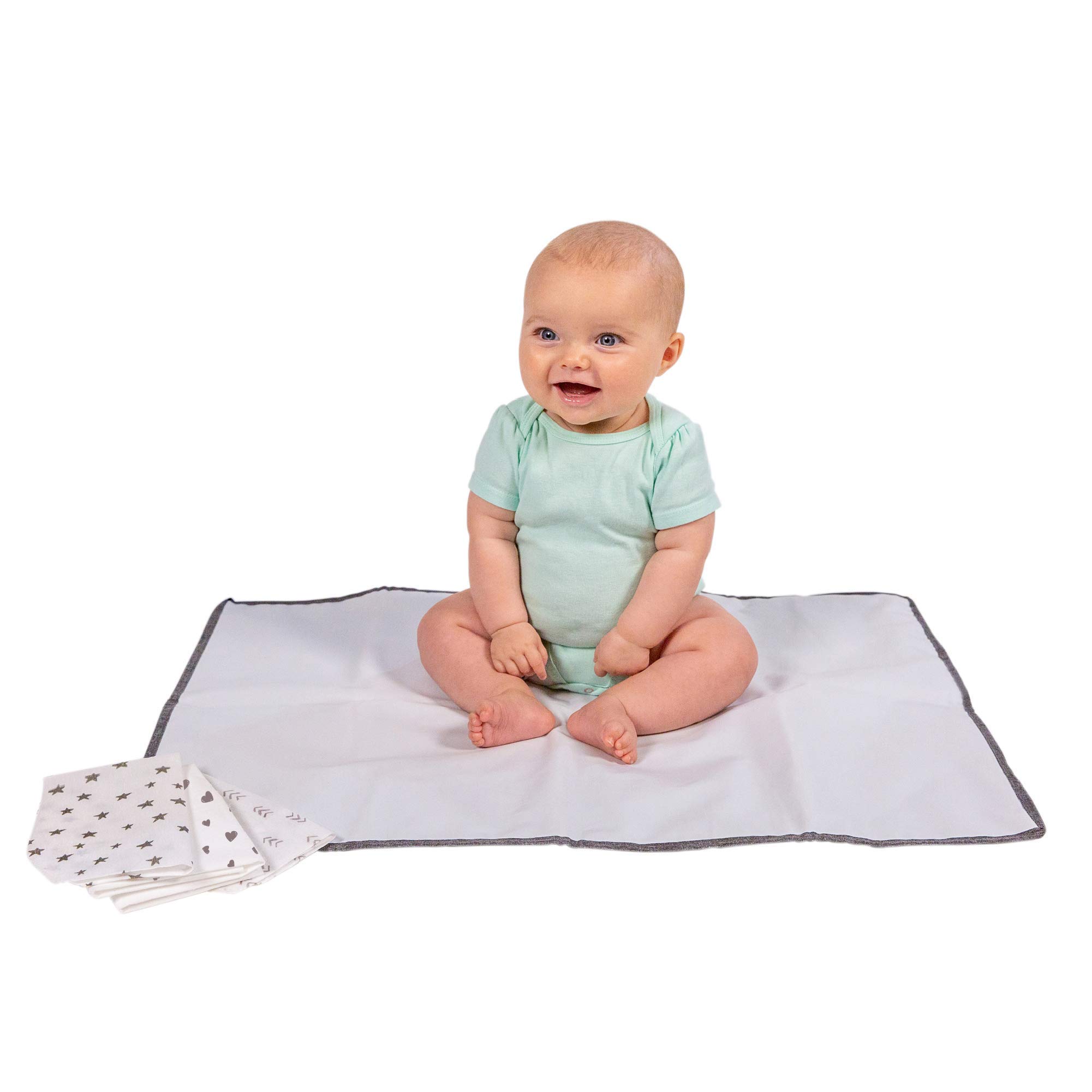 Healthy Habits by J.L. Childress Changing Pad Bundle, Grey - Includes a Portable Padded Diaper Changing Pad Plus 3 Disposable Changing Pads for Baby