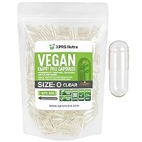 XPRS Nutra Size 0 Empty Capsules - 100 Clear Count Empty Vegan Capsules - Vegetarian Empty Pill Capsules - DIY Vegetable Capsule Filling - Veggie Pill Capsules Empty Caps