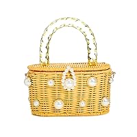 Women's Top Handle Wicker Pearl embellished Mini Bag Classy Stylish Sparkly Beaded Clutch Bag for Evening/Party/Travel