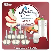 Glade PlugIns Refills Air Freshener Starter Kit, Scented and Essential Oils for Home and Bathroom, Apple Cinnamon, 3.35 Fl Oz, 1 Warmer + 5 Refills