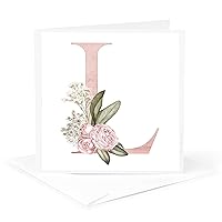 3dRose Greeting Card - Pretty Pink Floral and Babies Breath Monogram Initial L - Floral Monograms