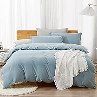 Duvet Cover,100% Washed Microfiber 3pcs Bedding Duvet Cover Set,Solid Color - Soft and Breathable with Zipper Closure & Corner Ties (Grayish Blue, King)