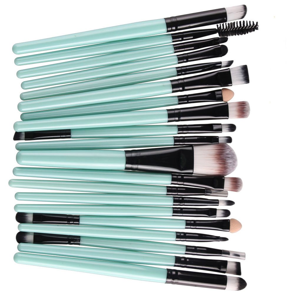 KOLIGHT® 20 Pcs Pro Makeup Set Powder Foundation Eyeshadow Eyeliner Lip Cosmetic Brushes (Black+Green)