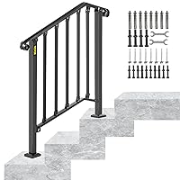 VEVOR Handrail for Outdoor Steps, 2-3 Steps Black Fence Outdoor Handrail, Adjustable Metal Staircase Handrail, Thickened Stair Railings for Porch Railing, Deck Handrail