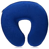 AliceInter U Shaped Slow Rebound Memory Foam Travel Neck Pillow for Office Flight Traveling Cotton Soft Pillows (Navy Blue)
