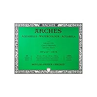 Arches Watercolor Block 12x16-inch Natural White 100% Cotton Paper - 20 Sheets of Arches Watercolor Paper 140 lb Cold Press - Arches Art Paper for Watercolor Gouache Ink Acrylic and More