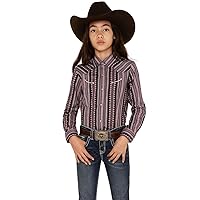 Cruel Girl Girls' Wallpaper Stripe Print Long Sleeve Western Snap Shirt - Ctw3370009