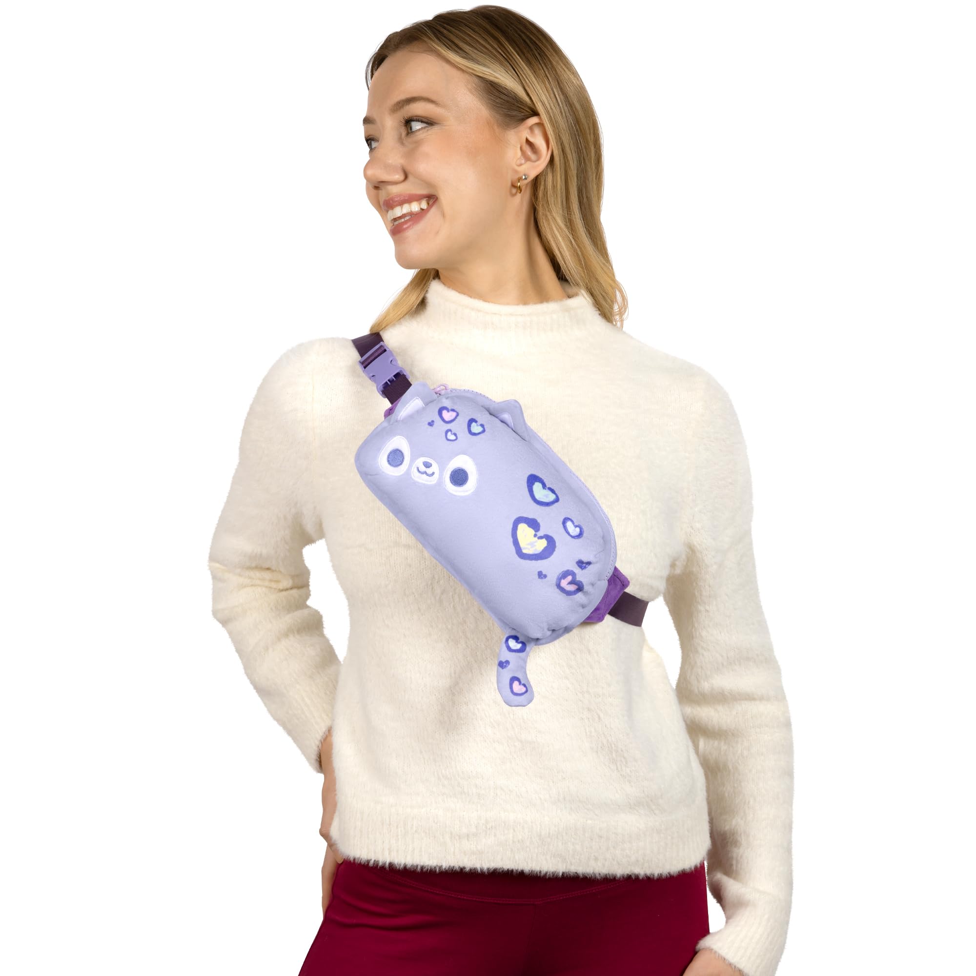 TeeTurtle Plushiverse - Plushie Fanny Pack - Valentine’s Day - Cute Kawaii Purple Leopard - Novelty Hip Waist Crossbody Bag