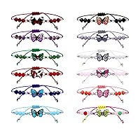 24 Pack Butterfly Bracelets Spring Summer Butterfly Party Favors Gifts for Girl Women Fairy Party Decor Colorful Crystal Woven Friendship Adjustable Bracelets for Baby Shower Birthday School Rewards