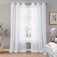 Melodieux White Linen Textured Semi Sheer Curtains 84 Inches Long for Living Room Bedroom Nursery Rustic Flax Look Grommet Voile Drapes, 42 x 84 Inch (2 Panels)