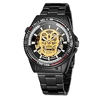 Forsing Men's Skeleton Automatic Self-Wind Stainless Steel Band Watch with Skull Dial