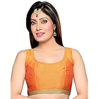 Poly Raw Silk Sleeveless Stitched Bollywood Designer Indian Style Blouse for Saree Crop Top Choli (40, ORANGE)