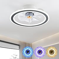 EKIZNSN Small Bedroom Ceiling Fans with Lights and Remote Control, 20'' Low Profile Flush Mount Fan and Light for Kitchen