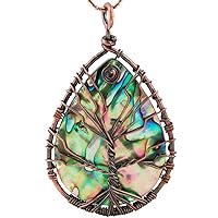 SUNYIK Abalone Shell Stone Pendant,Necklaces for Women,Copper Wire Wrapped Jewelry,Assorted Shapes