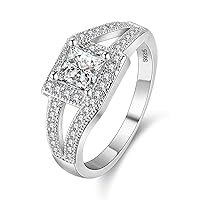 Uloveido Women Princess Cut Cubic Zirconia Wedding Engagement Ring Square CZ infinity Rings with Halo WX013