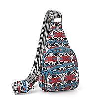 Small Fanny Packs Chest Bag - Vegan Leather Double Zipper Pockets Women Sling Bag with Guitar Strap for Travel Hiking (BullSkull)