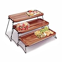 3 Tier Cupcake Stand and Towers Serving Tray for Party, Acacia Wooden Dessert Table Display Set, Rustic Wood Serving Platters & Charcuterie Board for Party, Picnic, Buffet (Acacia Brown)