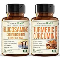 Glucosamine Chondroitin + Turmeric Curcumin 2-Bottle Supplement Bundle. Occasional Joint Discomfort Relief, Inflammation Balancing and Antioxidant Properties. Immune Support