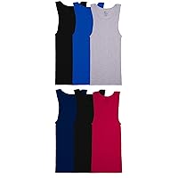 Fruit of the Loom Men's Sleeveless Tank A-Shirt, Tag Free & Moisture Wicking, Ribbed Stretch Fabric, 6 Pack-Assorted Colors, 3X-Large