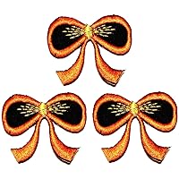 Kleenplus 3pcs. Orange Black Bow Embroidered Iron on Sew on Patch for Costume Clothe Jeans Jackets Hats Backpacks Shirts Fashion Arts Bow Knot Sticker Patches