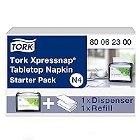 Tork Xpressnap Tabletop Napkin System Starter Pack Black N4, Dispenser and 1 x 500 One-at-a-Time Dispensing Napkins, 80062300