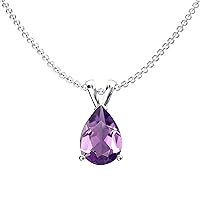 Dazzlingrock Collection 8x6 mm Pear Cut Ladies Solitaire Teardrop Pendant (Silver Chain Included), Sterling Silver