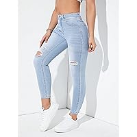 Jeans for Women- Ripped Skinny Jeans (Color : Light Wash, Size : 27)