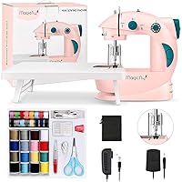 Magicfly Mini Sewing Machine for Beginner, Dual Speed Portable Children Sewing Machine with Extension Table, Light, Sewing Kit for Kids, Girl, Household, Travel, Pink